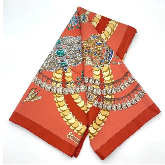 Hermes Carré 90 KOSHIMA by J.Abadie Orange Square Silk Scarf W/Box NWT - Picture 5 of 16